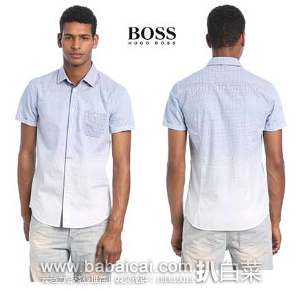 西班牙亚马逊：BOSS Orange 橙标系列 男士 纯棉 短袖衬衫（原价€120.62，现售价€58.49），优惠码折后实付€38.34