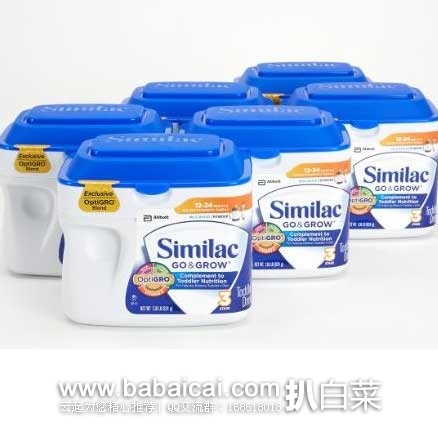 Similac 美国雅培Go & Grow 3阶段 12-24个月配方奶粉 624g*6罐 原价$139，现$107.64，优惠券折后可减$15