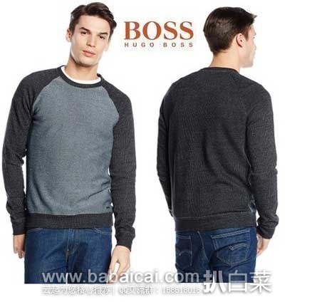 英国亚马逊： HUGO BOSS 雨果博斯 橙标 男士 圆领纯棉休闲衫（原价£95，现售价£33.13），直邮退税后实付£27.56