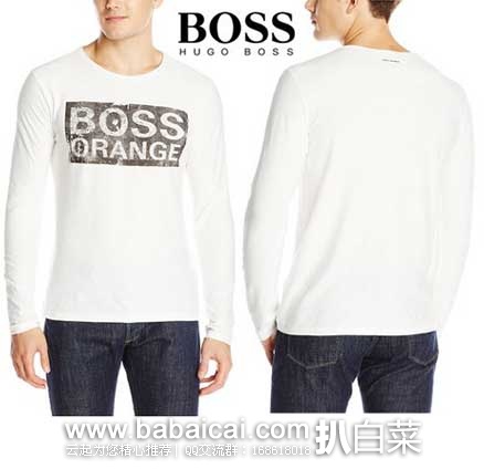 HUGO BOSS 雨果博斯 橙标 男士 纯棉 纯色圆领长袖T恤  现售价降至$17.88