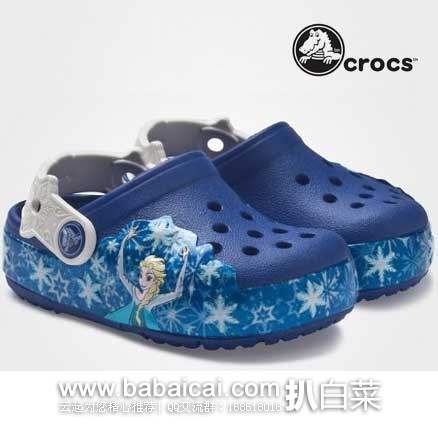 6PM:CROCS 卡洛驰 CrocsLights Frozen Clog 童款《冰雪奇缘》艾莎公主印花洞洞/沙滩鞋 原价$45,现特价$29.99