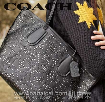 6PM：COACH 蔻驰 女士 经典烫金小马车真皮铆钉手提包 （原价$750，现售价$259.99），公码9折后实付$233.99