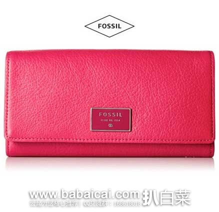 Fossil 化石 女士 Dawson Flap Wallet, Pomegranate 真皮翻盖钱包 原价$80，现特价$35.99