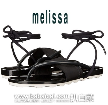 6PM：Melissa 梅丽莎 女士 软式橡胶平底绑带凉鞋 原价$90，现售价$39.99