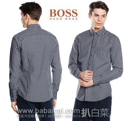 西班牙亚马逊：HUGO BOSS 橙标 男士 纯棉休闲格子长袖衬衫 降至€32.96，直邮退税后实付€27.24