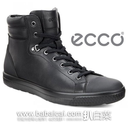 6PM：ECCO 爱步 男士真皮高帮休闲鞋 原价$180，现5折$89.99