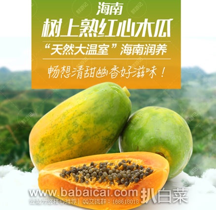 天猫商城： 鲜游记 海南红心木瓜8斤装  ￥21.9包邮