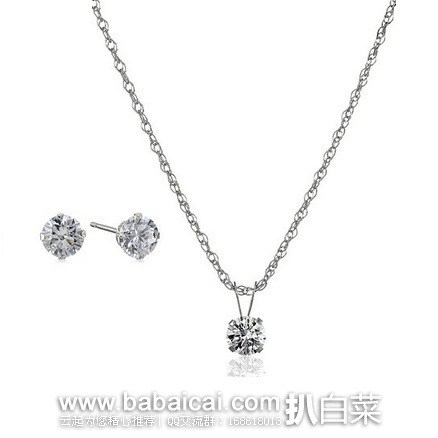 Swarovski 施华洛世奇 元素 10K白金吊坠 项链和耳钉首饰套装 特价$26.43，直邮免税