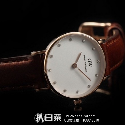 英国亚马逊：Daniel Wellington 丹尼尔惠灵顿 0900DW 女士 真皮表带施华洛世奇水晶腕表 现£55.44，直邮退税实付£46.2，直邮到手￥493
