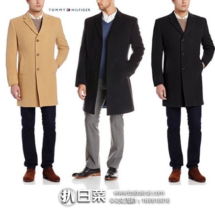 TOMMY HILFIGER 汤米·希尔费格  男士单排扣羊绒羊毛混纺大衣 原价$495，现2.4折$119.95