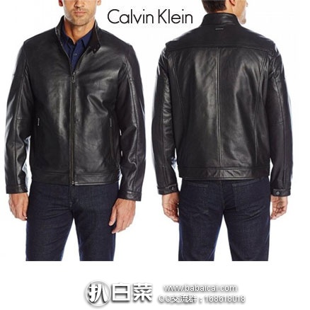 Calvin Klein Slim Fit Basic Leather Jacket 男士修身真皮夹克  现金盒特价$158.99