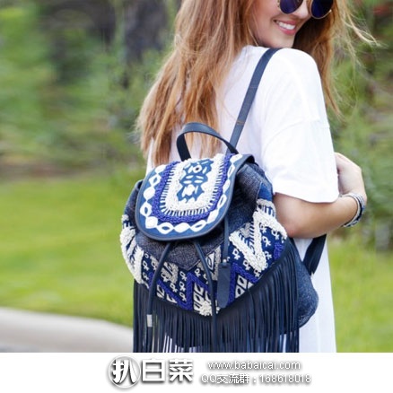 Rebecca Minkoff 瑞贝卡明可弗 女士 刺绣真皮流苏款双肩包 原价$298，现降至$80.65