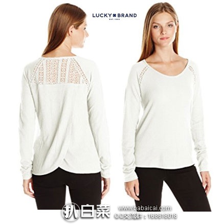 Lucky Brand 幸运牛仔 Lace Mixed Thermal Shirt 女款针织T恤 原价$50,现特价$10.33