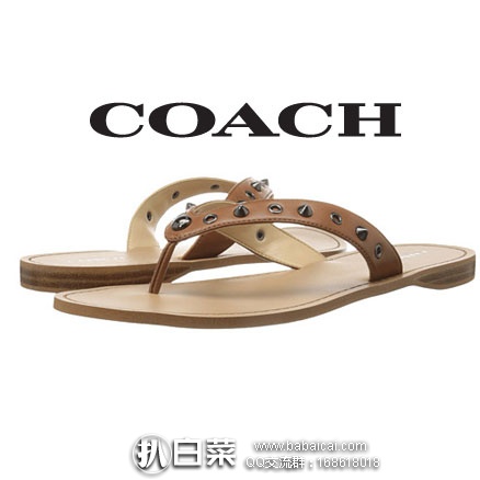 6PM：COACH 女士 真皮铆钉人字拖 原价$125，现降至2.4折新低$29.99