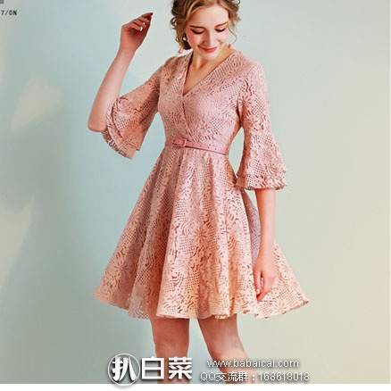 天猫商城：婷絮 V领 雪纺 蕾丝收腰连衣裙   现价￥168元，领取￥100元优惠券，实付￥68元包邮
