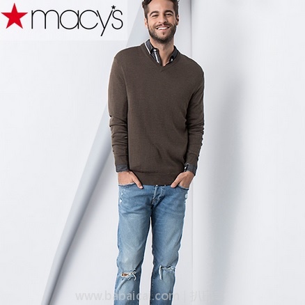 天猫商城：Macy’s 官方旗舰店 CLUB ROOM 男士V领/圆领美丽奴羊毛混纺针织衫 现特价￥199，领取￥50优惠券，实付￥149包邮
