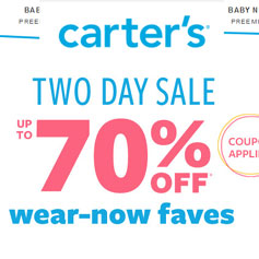 Carter’s卡特官网：精选童装2日闪购促销 低至3折起