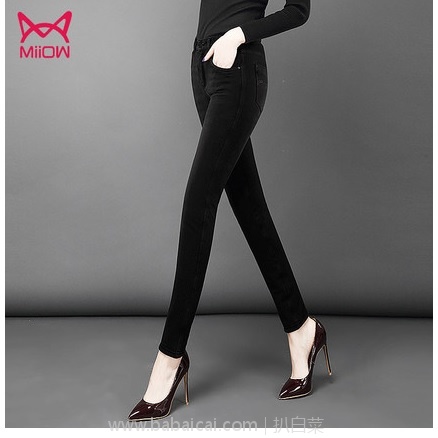 天猫商城：猫人 加绒加厚弹力牛仔小脚裤 现￥139.9，领券减￥100实付新低￥39.9包邮