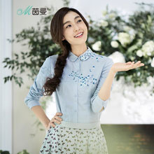 天猫商城：茵曼 印花刺绣长袖棉麻衬衫 2色可选，现价￥199，领取￥60优惠券，实付￥139包邮