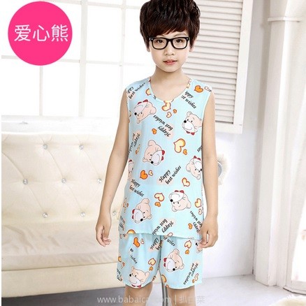 天猫商城：诗彭 男童夏季棉绸无袖家居套装（90~170码） 多款 特价￥29.9，领券减￥3实付￥26.9包邮