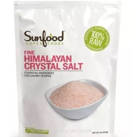 iHerb：烘焙产品全线9折，叠加95折公码及数量折扣！Sunfood, 优质喜马拉雅粉红盐 晶体盐454g 折后直邮包邮到手￥36！