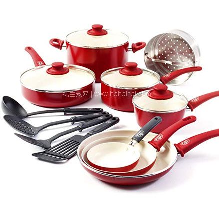 亚马逊海外购：Greenlife SOFT GRIP系列 陶瓷不粘套锅套装 16件套 降至￥390.76，凑单直邮￥434.53含税包邮