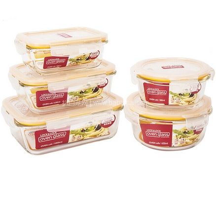 苏宁易购：乐扣乐扣 lock&lock玻璃保鲜盒 饭盒 五件套 烤箱 微波炉可用 拼购价￥89包邮