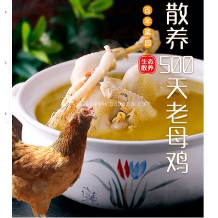 京东商城： 百年栗园 生鲜土鸡老母鸡 散养柴鸡 走地鸡 1000g/只 实发2只 券后￥78包邮