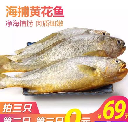 天猫商城：浦津 新鲜冷冻野生大黄花鱼 400g  拍3件 双重优惠后￥69元包邮