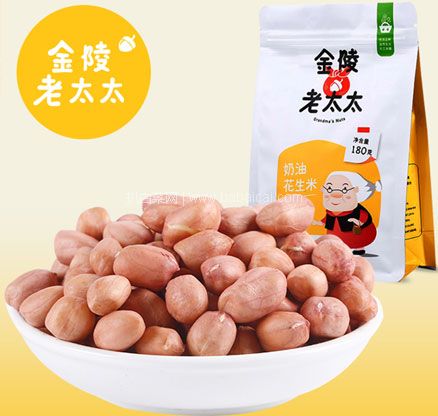 天猫商城：金陵老太太 奶油花生米180g*3袋  现￥26.6，领￥5优惠券，券后￥21.6包邮