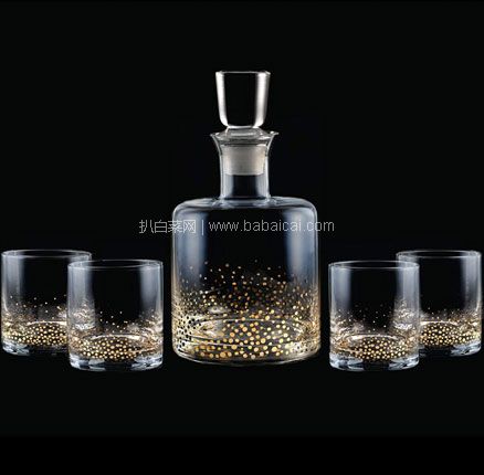 亚马逊海外购：白菜！Fitz and Floyd 菲茨和弗洛伊德 洒金醒酒器+威士忌酒杯5件套  降至￥205.71，免费直邮含税到手约￥225.05