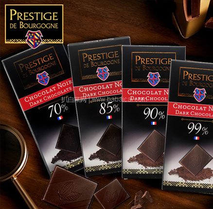法国原装进口，Prestige De Bourgogne 贝帝醇 经典黑巧克力排100g 拍2件共4排  双重优惠后￥49.8元包邮