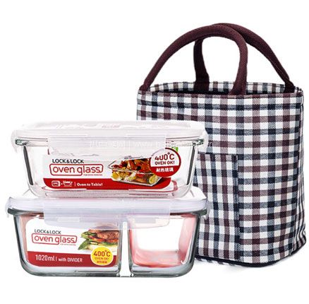 京东商城：LOCK&LOCK 乐扣乐扣 耐热玻璃保鲜盒 1020ML(带分格)+750ML 券后￥49.95元