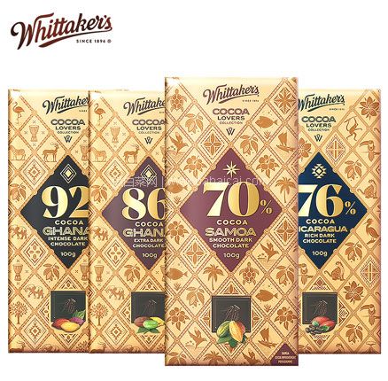 天猫商城:临期低价!新西兰进口 Whittaker's 惠特克 水果坚果巧克力大板块 100g*2件 双重优惠后新低¥19.9元包邮
