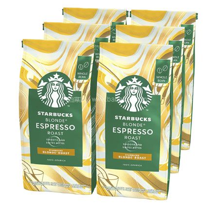 Starbucks 星巴克 BLONDE Roast 黄金烘焙咖啡豆 200g*6袋  免费含税直邮到手￥289，折合￥48/袋
