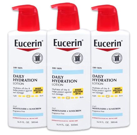 亚马逊海外购：德国百年药妆 Eucerin 优色林 日常保湿防晒身体乳500ml*3瓶装，直邮含税到手￥140.53，折合￥46.8/瓶