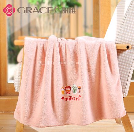 天猫商城：洁丽雅 家用SMM级强吸水珊瑚绒速干浴巾 70*140cm  青春限定刺绣款，新低￥16.8元包邮