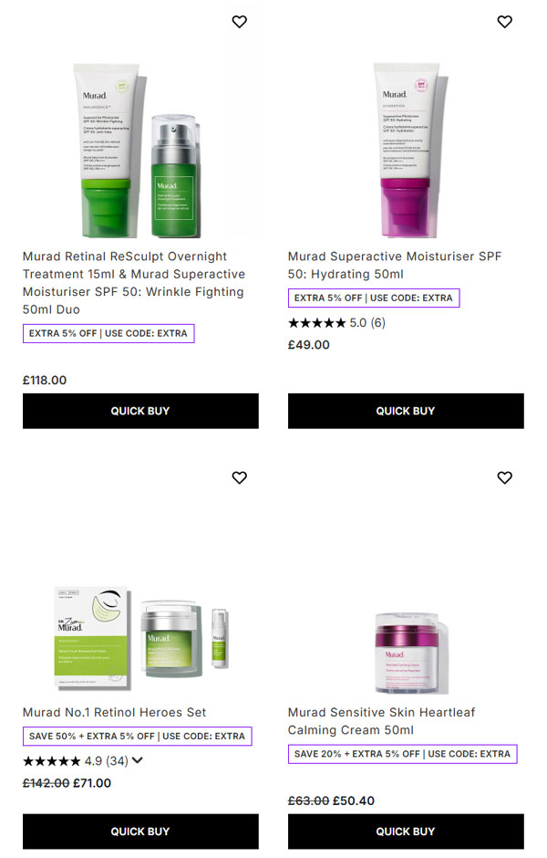 LOOKFANTASTIC英国官网：Murad全线大促 5折秒杀A醇套装！ 视黄醇晚霜£55