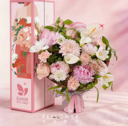 京东商城：花点时间 妈妈乐开花 设计款鲜花花束+定制礼盒+贺卡 低至￥59.9元包邮（5月9~10日收花）