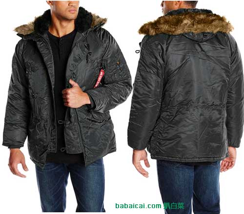 Alpha Industries 阿尔法 N-3B 男士 经典款防水防寒大衣(原价$180，现116.36)，公码7折后$81.45