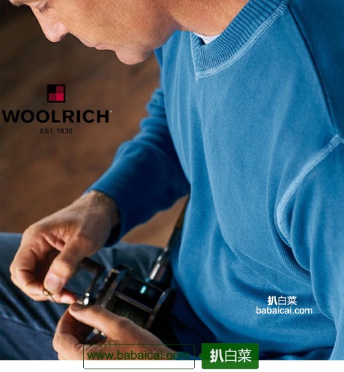 超值2.4折！Woolrich 男士纯棉V领毛衣，公码8折后$18